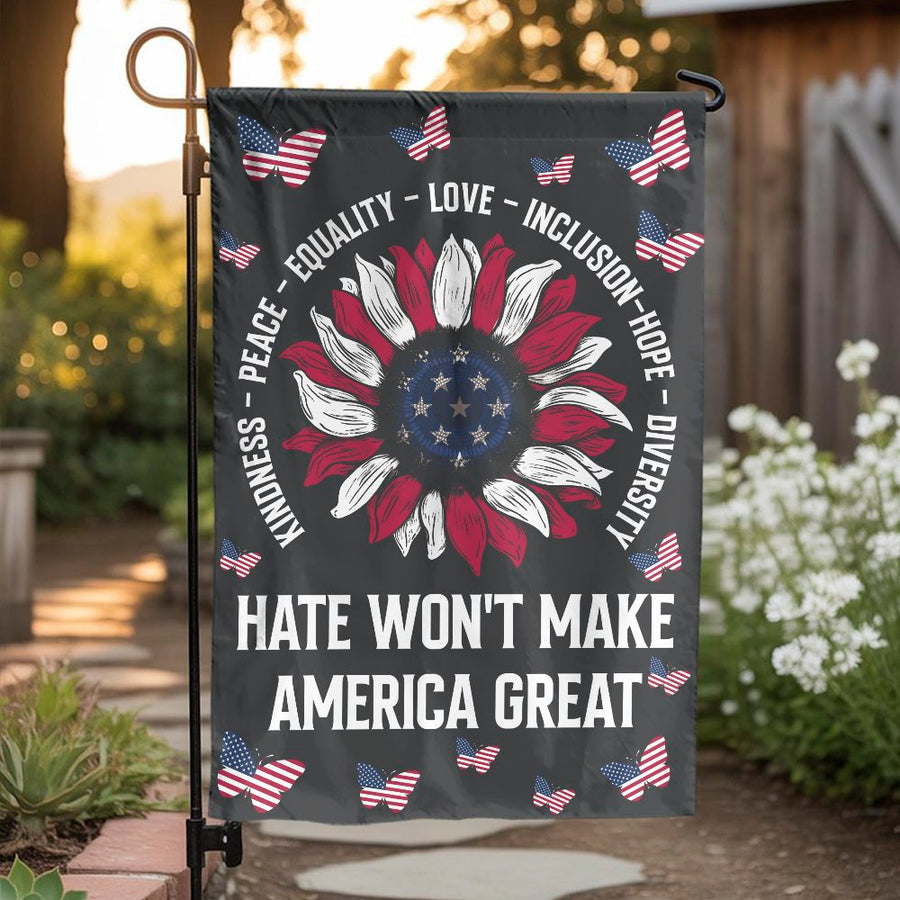 Patriotic Sunflower Garden Flag | Kindness Peace Love Equality Message | Weather-Resistant Double-Sided Fabric | Progressive Yard Art Gift