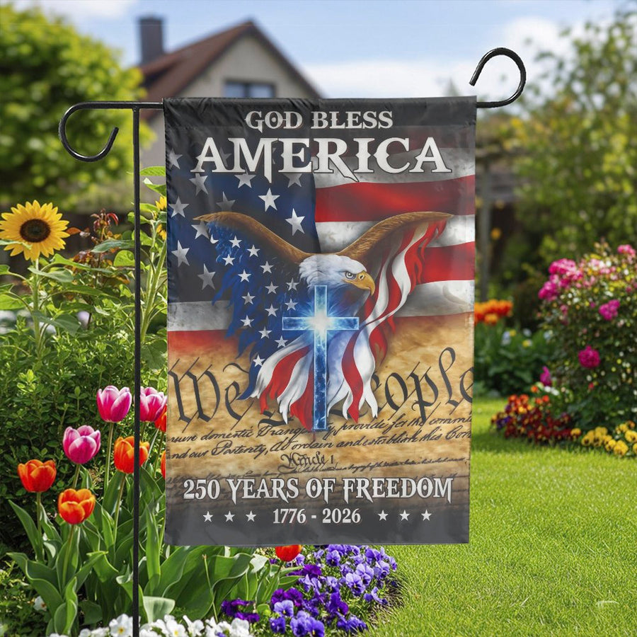 Patriotic Garden Flag | 250th Anniversary Eagle and Cross Design | Weather-Resistant Double-Sided | God Bless America Yard Decor Gift for Patriots