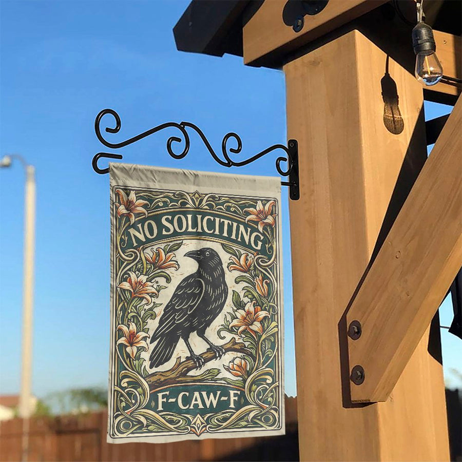 No Soliciting Garden Flag | Funny Crow Art Nouveau Design | Double Sided Polyester | Unique F-Caw-F Porch & Yard Decor Gift