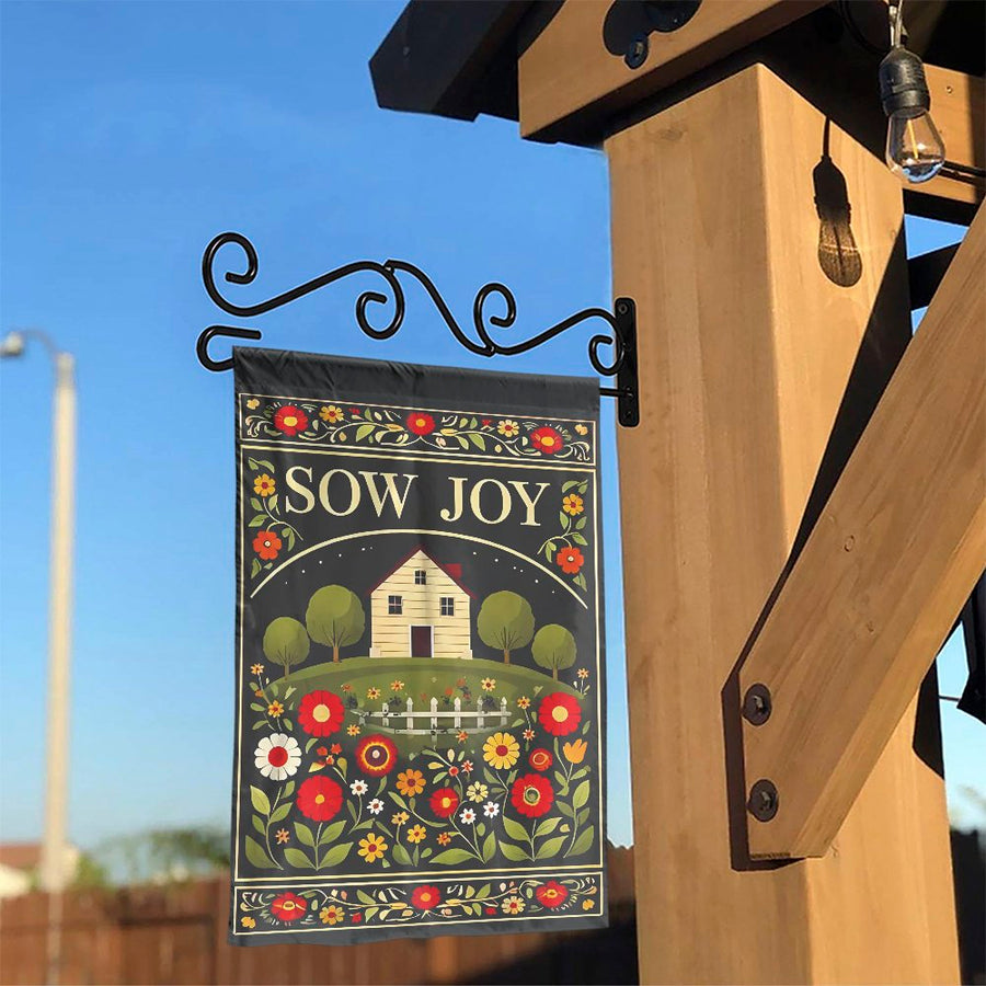 Sow Joy Garden Flag | Vintage Folk Art Floral House | Premium Double Sided Polyester | Seasonal Yard & Patio Decor Gift