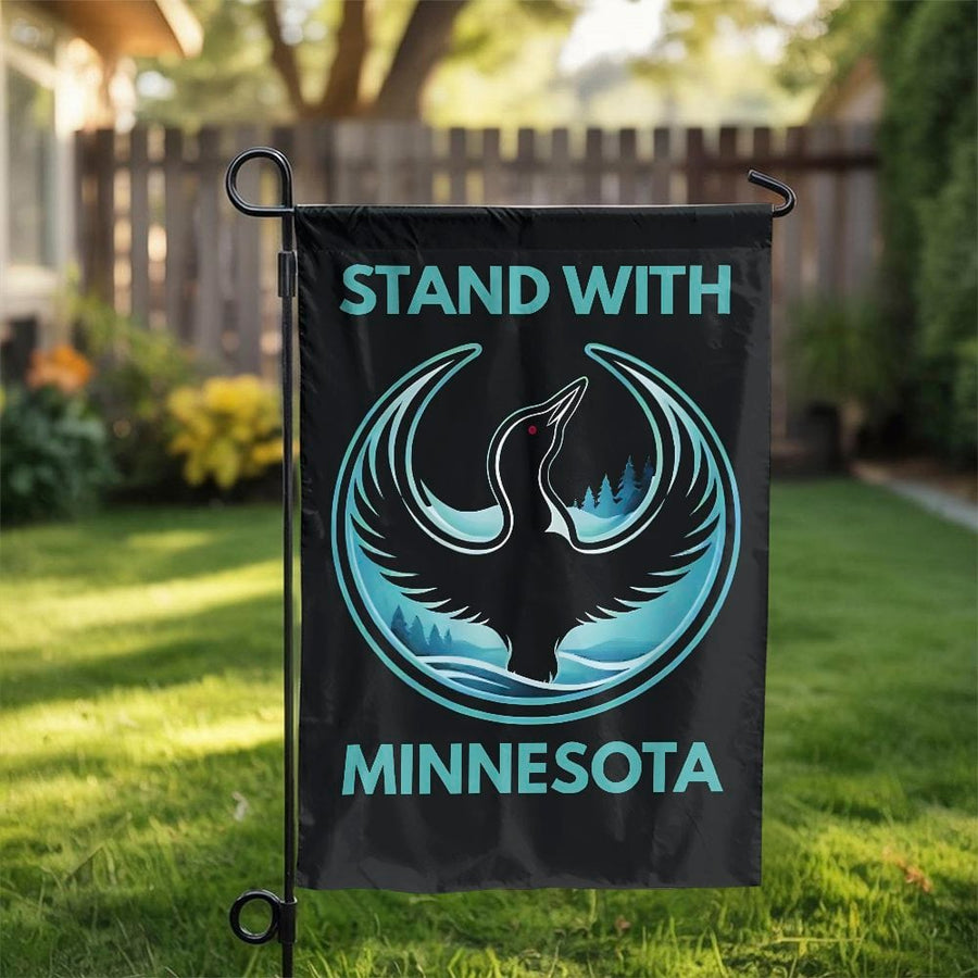 Stand With Minnesota Flag | Double Sided Loon Graphic Yard Banner | Premium Weatherproof Fabric | Outdoor Decor Gift for Minnesotan Home