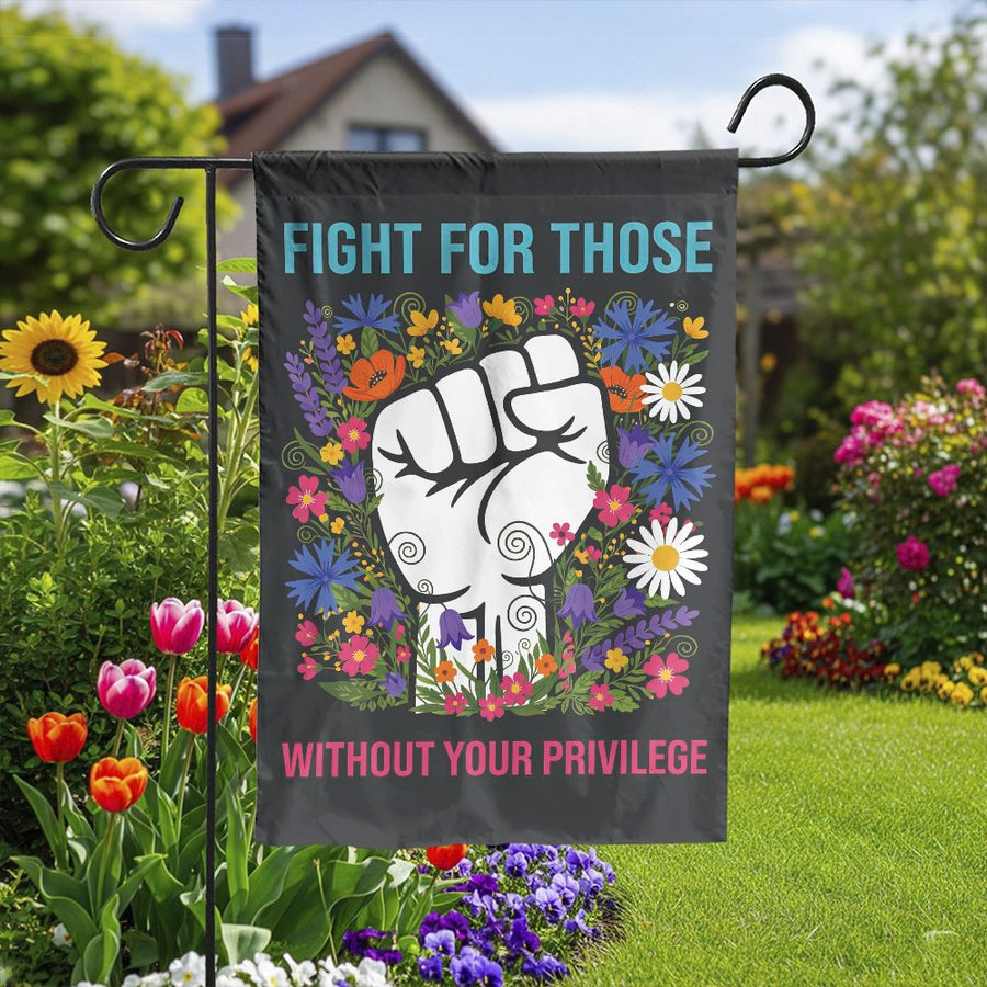 Social Justice Garden Flag | Floral Raised Fist Design | Double-Sided Weather-Resistant Yard Banner | Progressive Outdoor Decor Gift