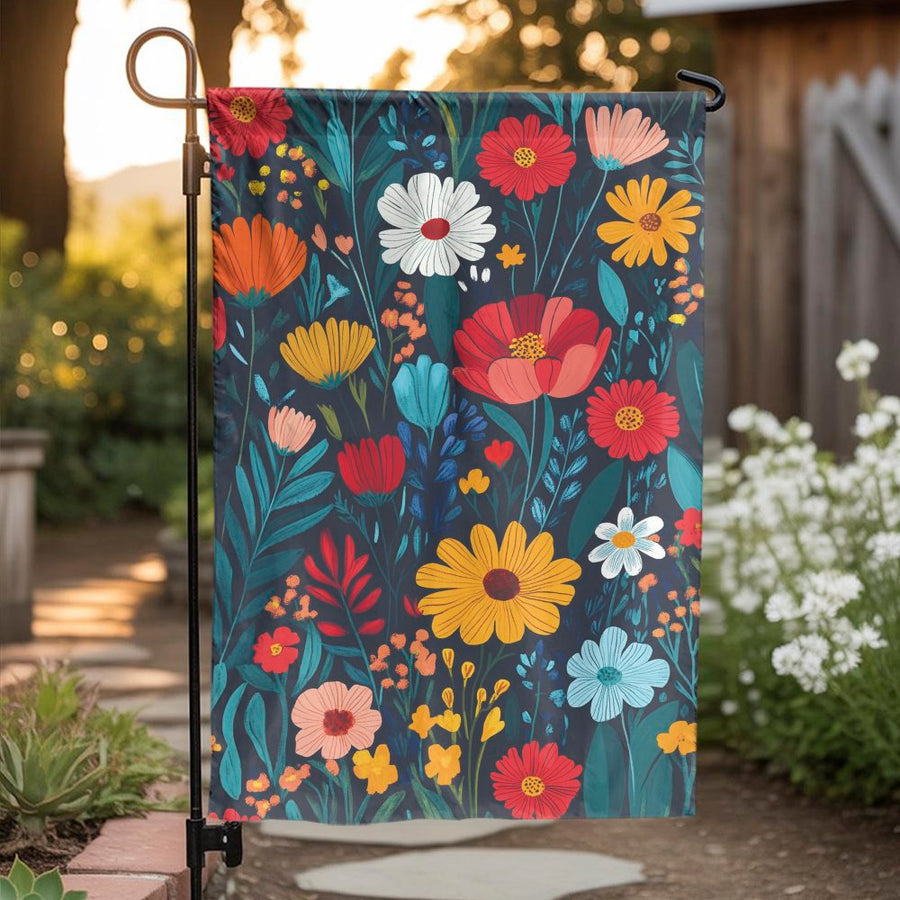 Flower Market Garden Flag | Vibrant Wildflower Floral Print | Weather Resistant Polyester | Premium Outdoor Yard & Patio Decor