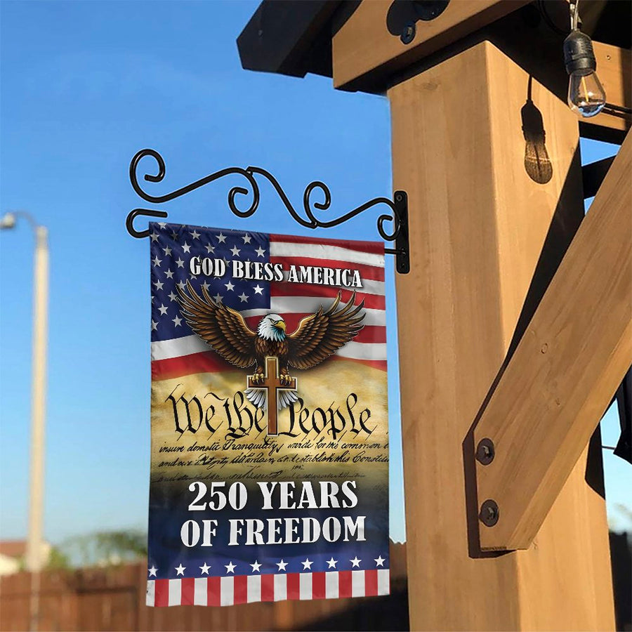 Patriotic American Flag Garden Flag | We The People Eagle & Cross Design | Weather Resistant Double Sided Print | Outdoor Decor Gift for Veterans
