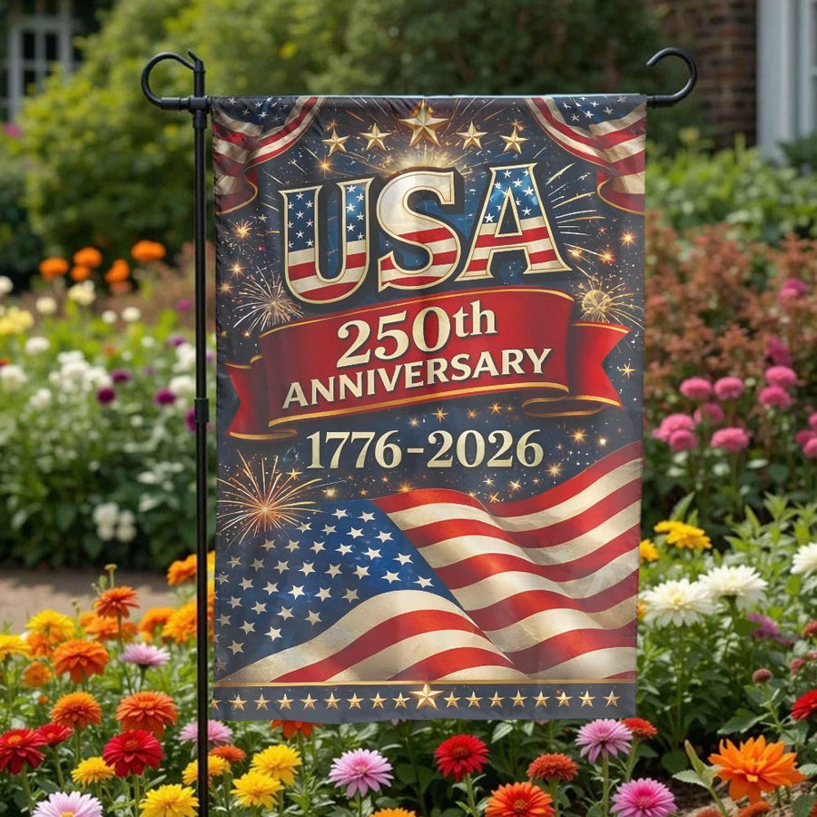 USA 250th Anniversary Garden Flag | 1776-2026 Commemorative Design | Double Sided Weather Resistant Fabric | Collector's Patriotic Yard Decor