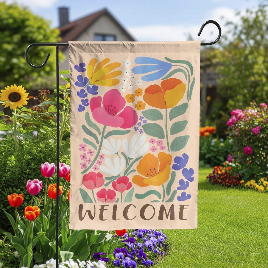 Welcome Garden Flag | Colorful Floral Botanical Art | Double Sided Premium Polyester | Seasonal Yard and Porch Decor Gift