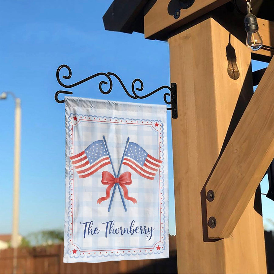 Patriotic Garden Flag | Watercolor American Flags on Gingham | Premium Weatherproof Polyester | 4th of July Outdoor Decor Gift