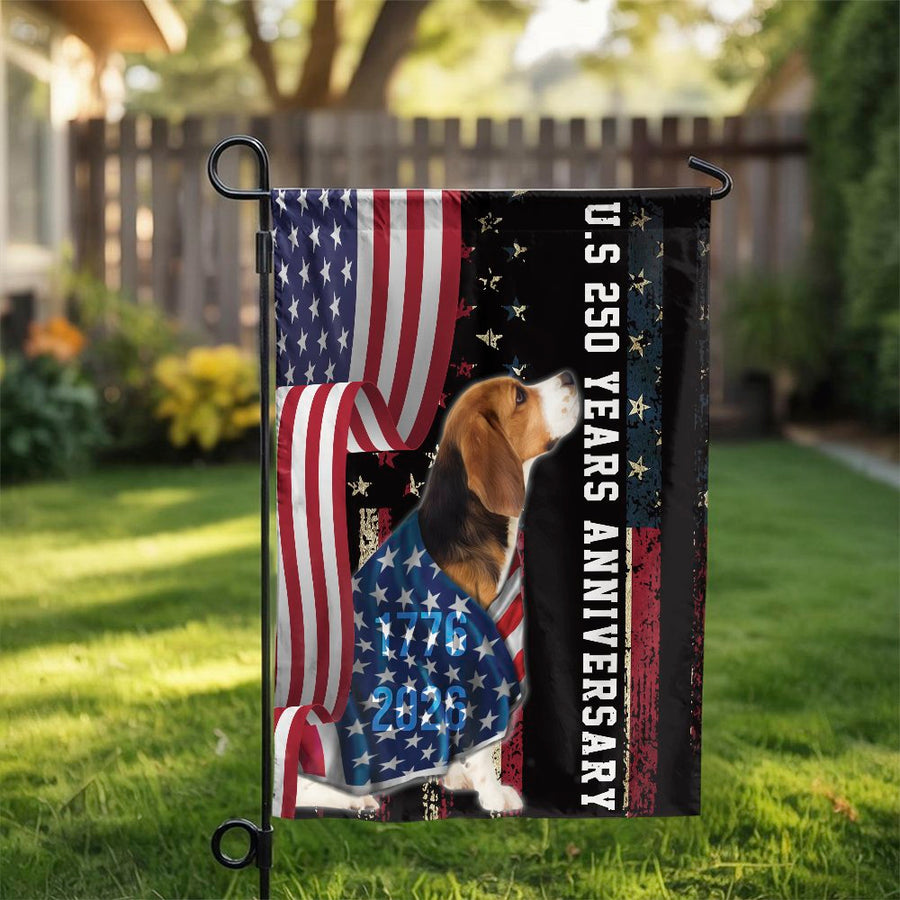 Patriotic Beagle Garden Flag | US 250th Anniversary 1776-2026 | Double-Sided Polyester | Outdoor Yard Decor Gift for Dog Lovers