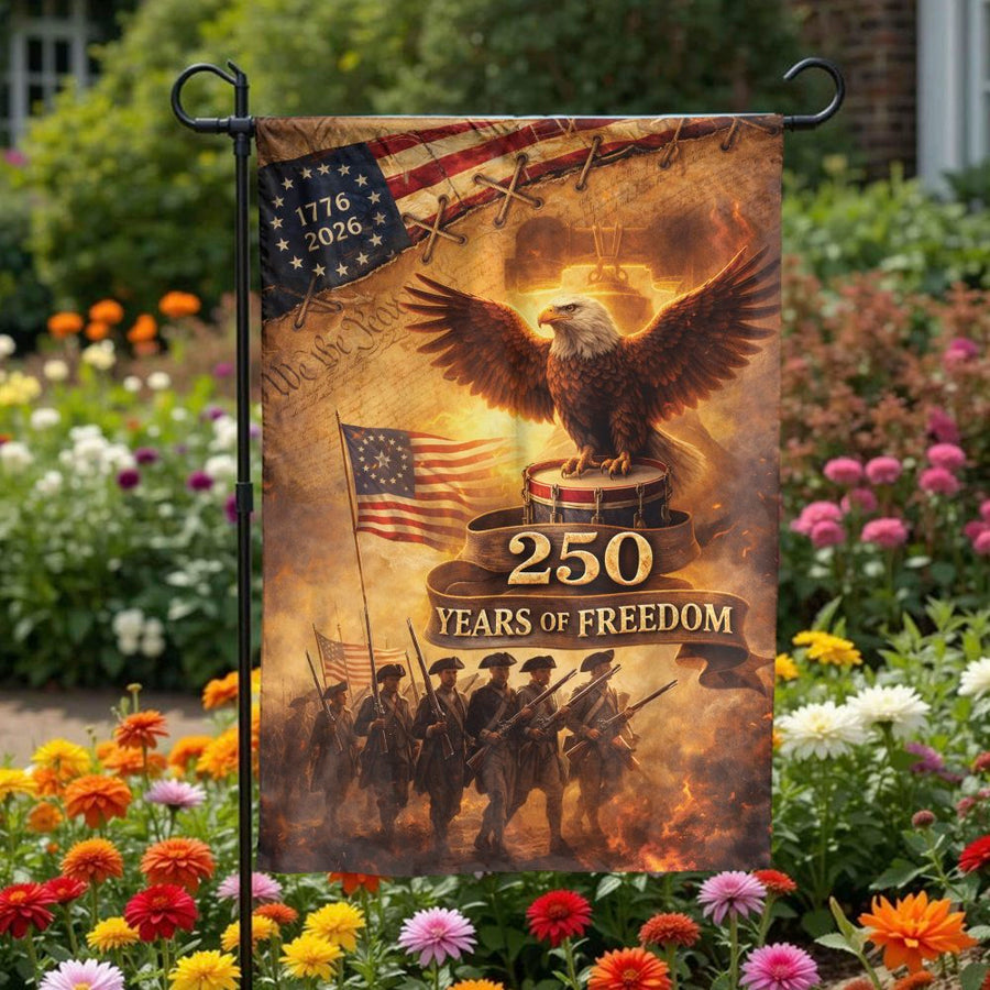 American 250th Anniversary Garden Flag | Patriotic Eagle Revolutionary War Design | Double Sided Polyester | Commemorative Yard Decor for Patriots