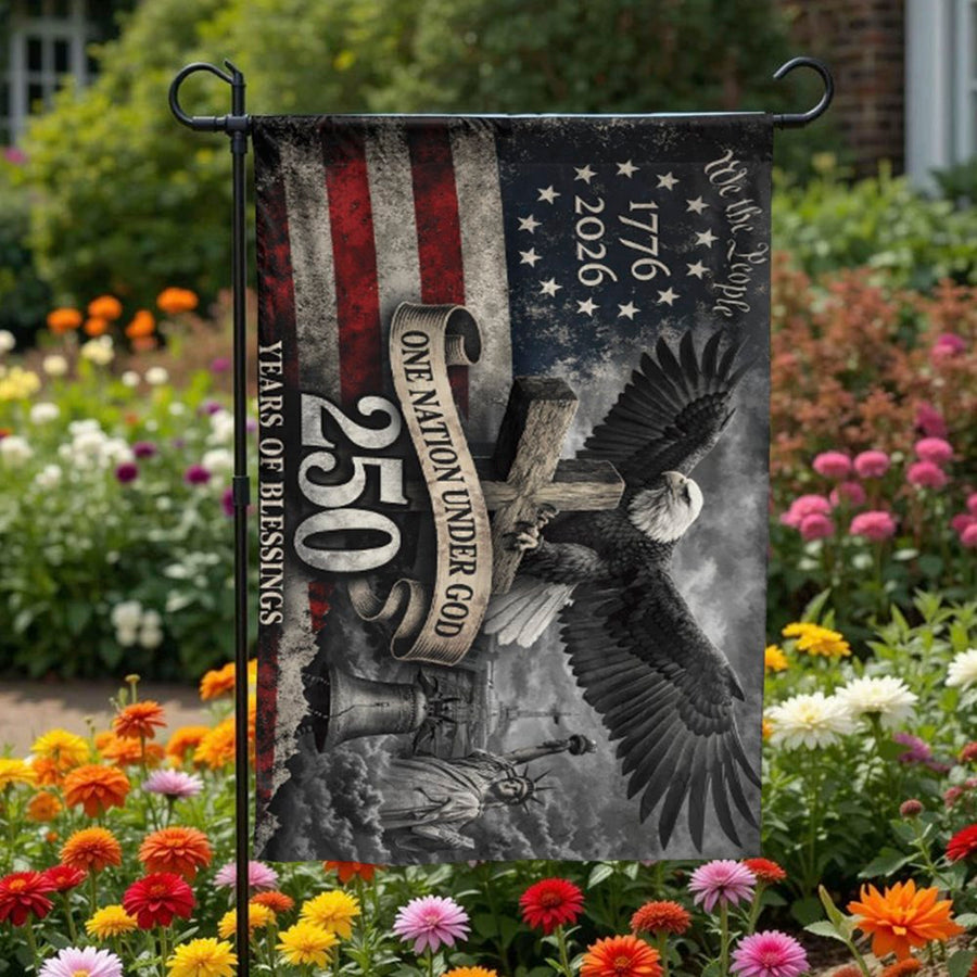 USA 250th Anniversary Garden Flag | Patriotic Eagle & Cross Design | Weather-Resistant Double Sided | Commemorative 1776-2026 Yard Decor