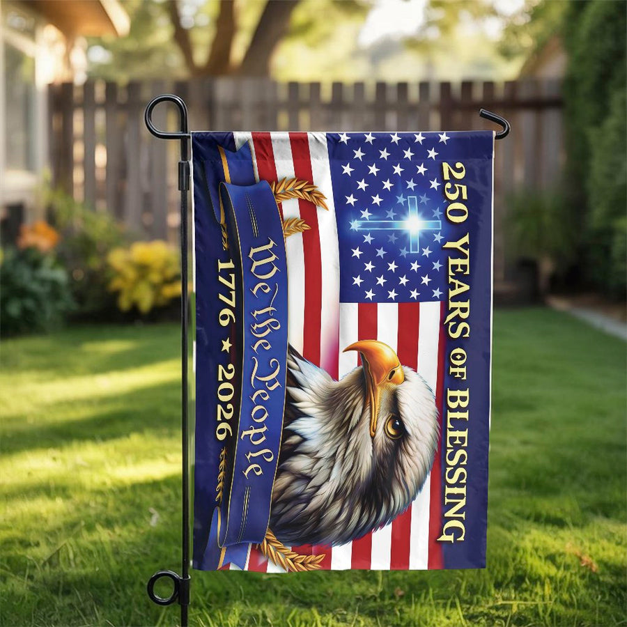 Patriotic 250th Anniversary Garden Flag | Eagle and Christian Cross Design | Weather-Resistant Polyester Decor | Commemorative 1776-2026 Yard Gift