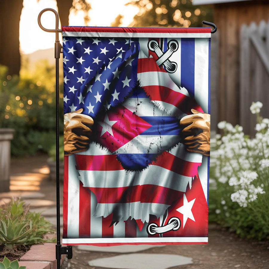 Cuban American Garden Flag | Ripped USA Flag Heritage Design | Premium Double-Sided Polyester | Patriotic Home & Yard Decor Gift