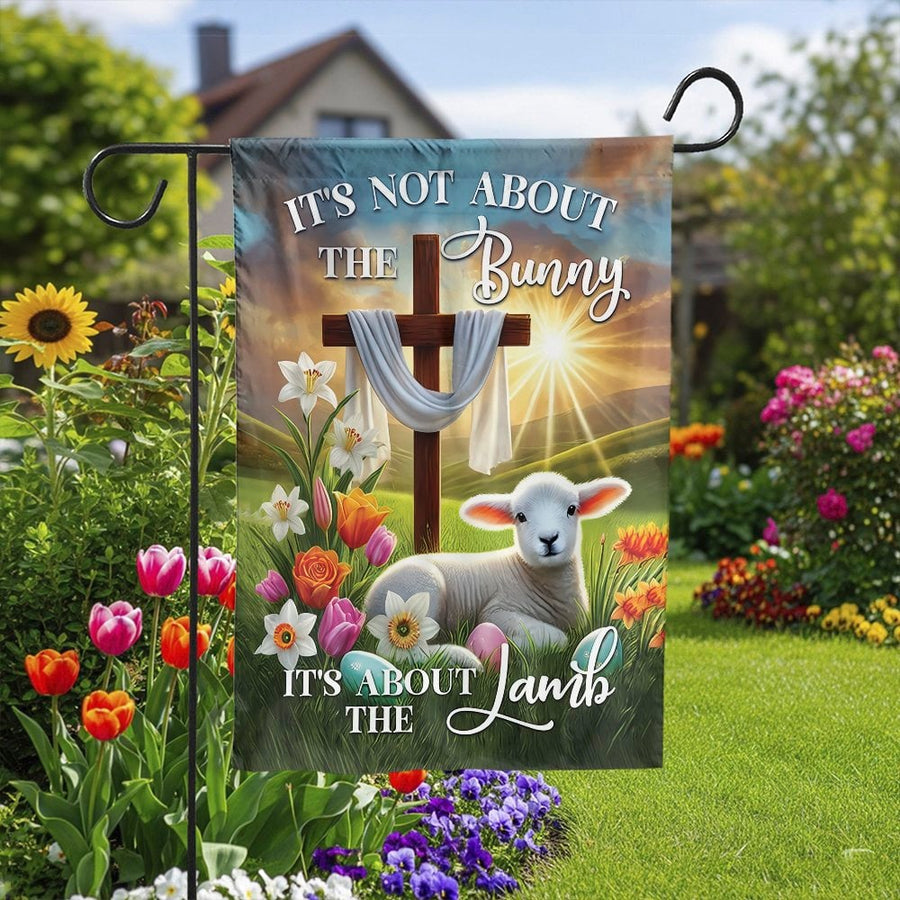 Religious Easter Garden Flag | It's About The Lamb Cross Art | Double Sided Polyester | Christian Home Yard Decor Gift
