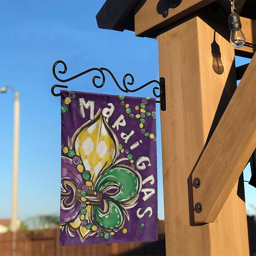 Mardi Gras Garden Flag | Festive Fleur De Lis Design | Double Sided Weather Resistant Polyester | Outdoor Decoration for Fat Tuesday Party