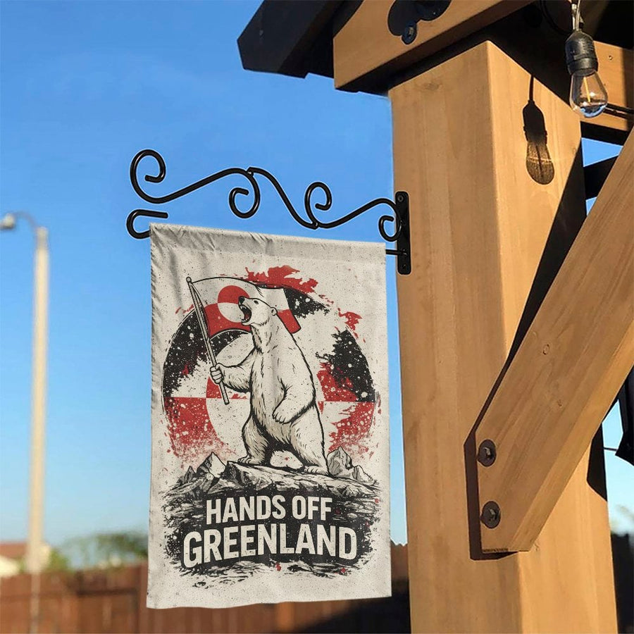 Hands Off Greenland Garden Flag | Retro Polar Bear Political Art | Double Sided Polyester | Outdoor Greenlandic Pride Banner & Unique Gift