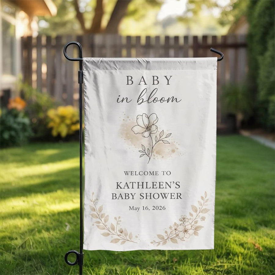 Baby Shower Garden Flag | Baby in Bloom Floral Welcome Sign | Premium Double-Sided Fabric | Outdoor Party Decor Gift for Mom to Be