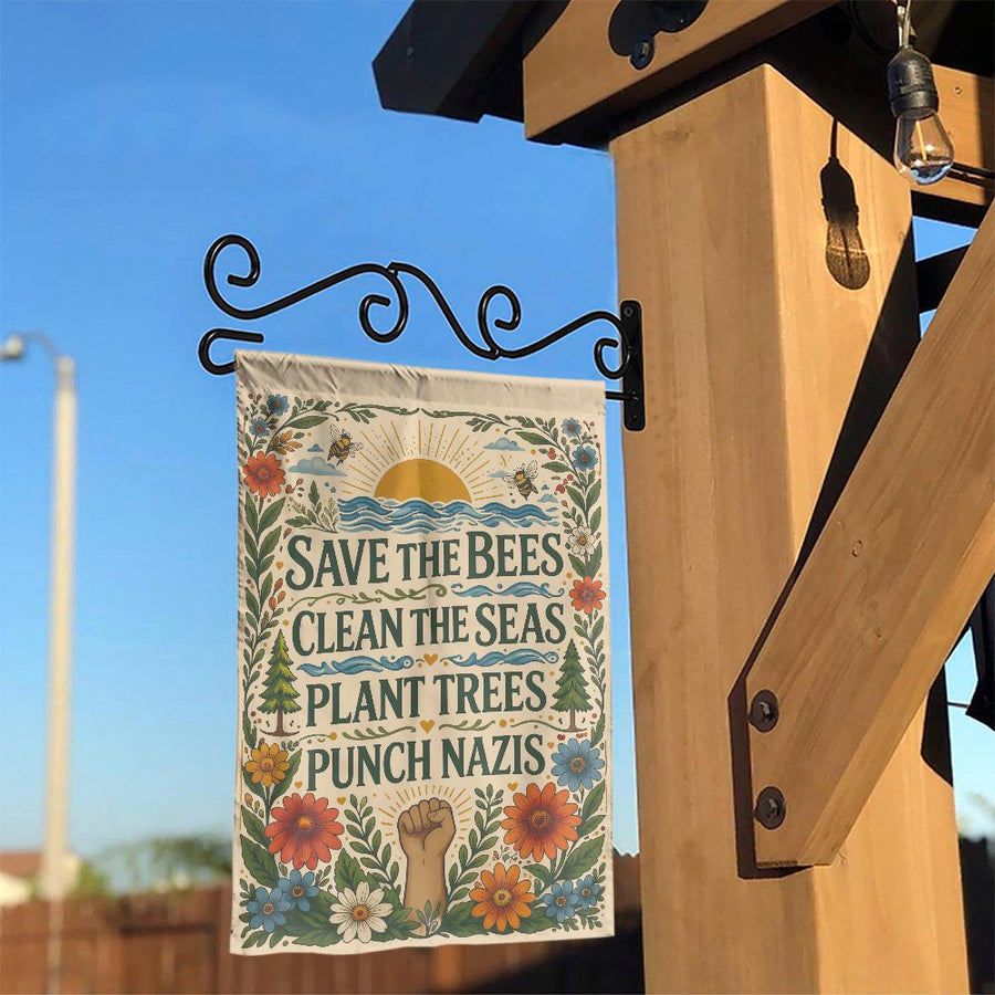 Save The Bees Garden Flag | Retro Activist Quote & Floral Art | Premium Double-Sided Fabric | Environmentalist Yard Decor Gift