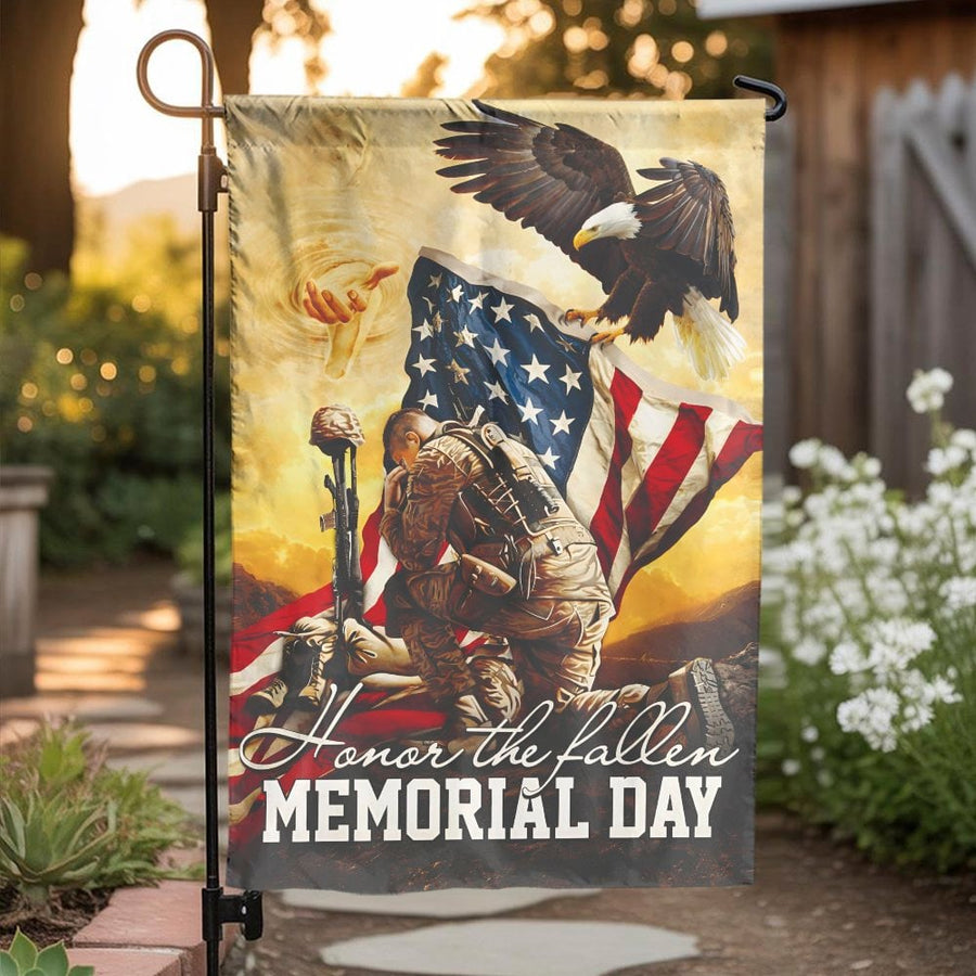 Memorial Day Garden Flag | Honor The Fallen Soldier with American Flag | Double Sided Weatherproof Yard Decor | Patriotic Memorial Gift for Veteran Family