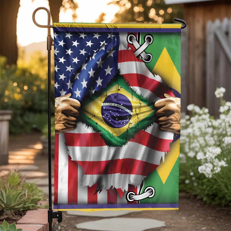 Brazilian American Garden Flag | Ripped USA Flag Reveal Design | Double-Sided Weatherproof Fabric | Patriotic Yard Decor Gift for Immigrants