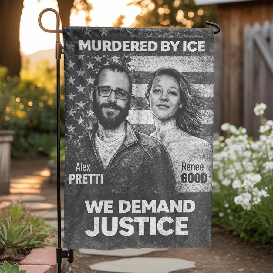 Justice for Alex Pretti and Renee Good Garden Flag | We Demand Justice Protest Sign | Weather Resistant Polyester Yard Banner | Political Activist Gift