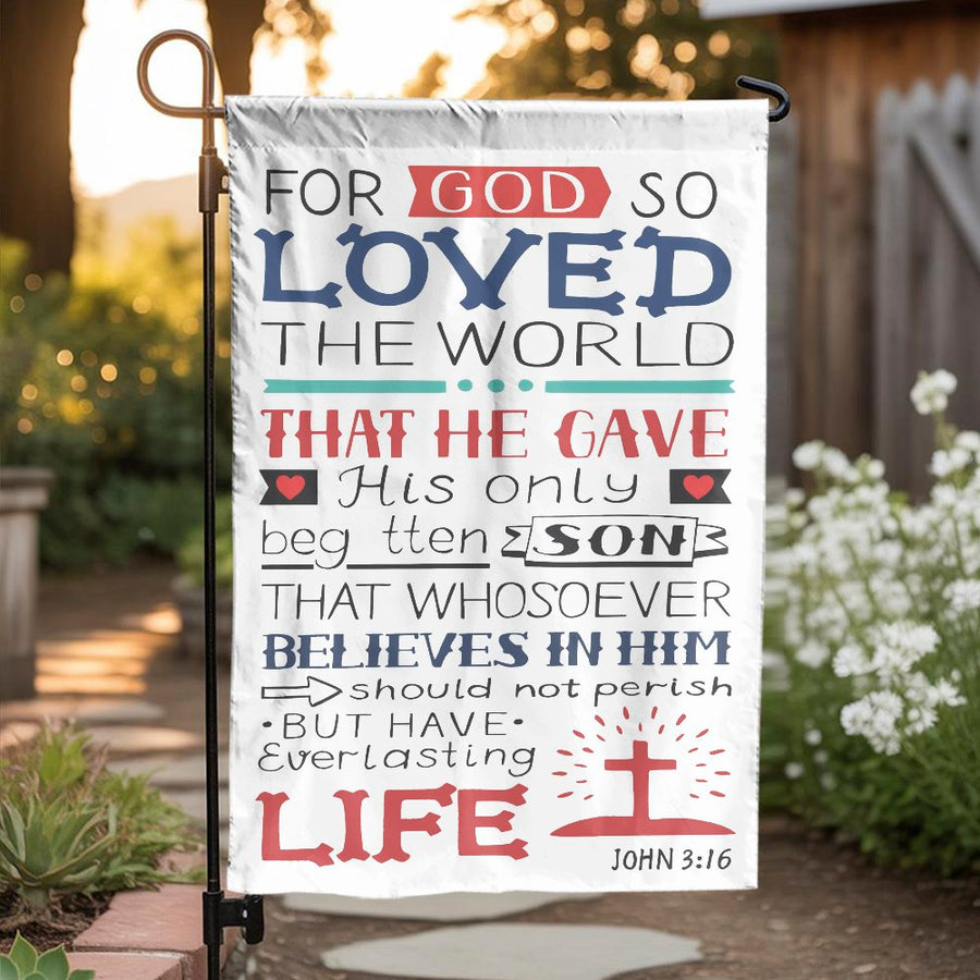 John 3:16 Garden Flag | Christian Bible Verse Yard Art | Weather-Resistant Polyester | Double Sided Religious Home Decor Gift