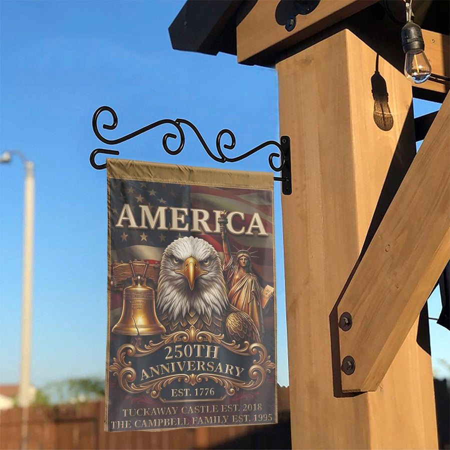 America 250th Anniversary Garden Flag | Patriotic Eagle & Liberty Bell | Double Sided Weather Resistant Fabric | Commemorative Yard Decor Gift