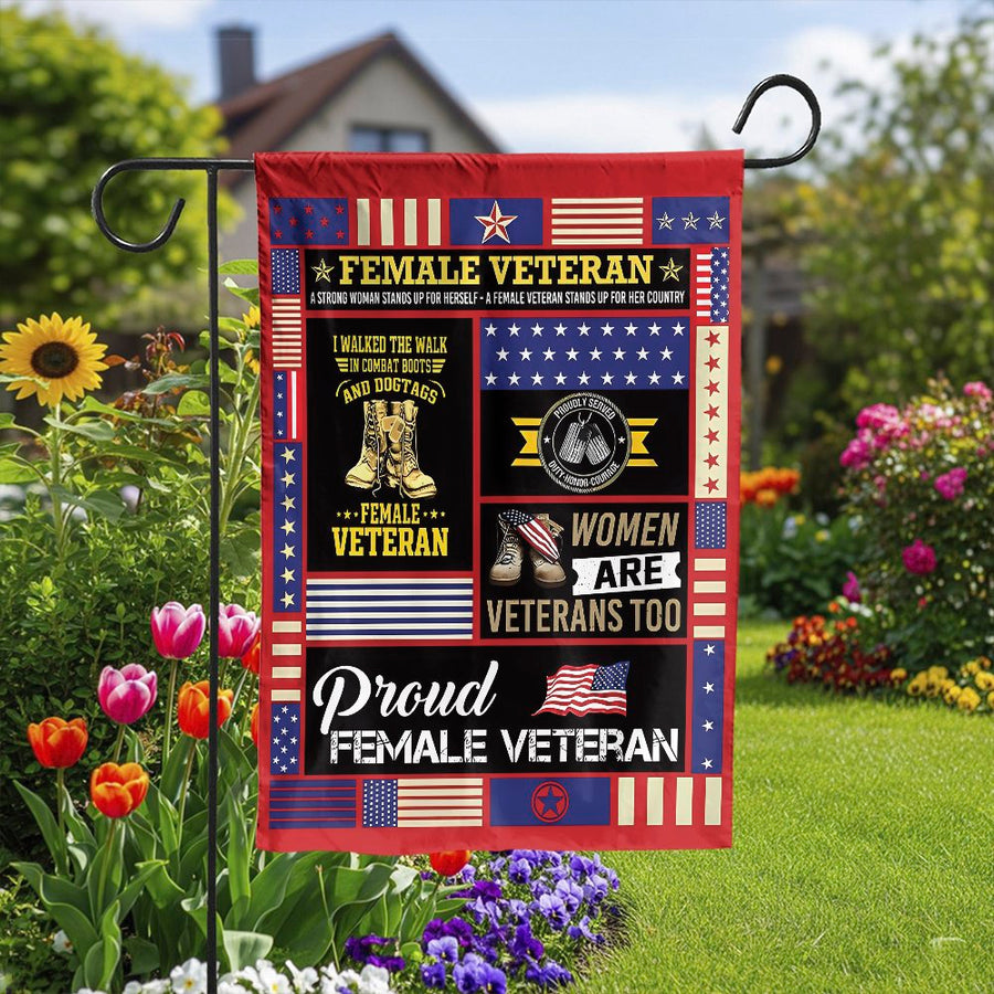 Female Veteran Garden Flag | Proud Military Woman Yard Decor | Premium Double Sided Polyester | Patriotic Gift for Her