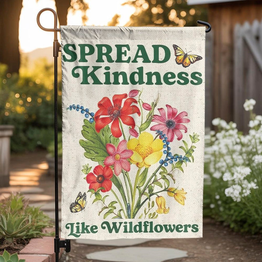 Spread Kindness Garden Flag | Vintage Botanical Wildflower Art | Double Sided Weather-Resistant Fabric | Inspirational Yard Decor Gift for Gardener