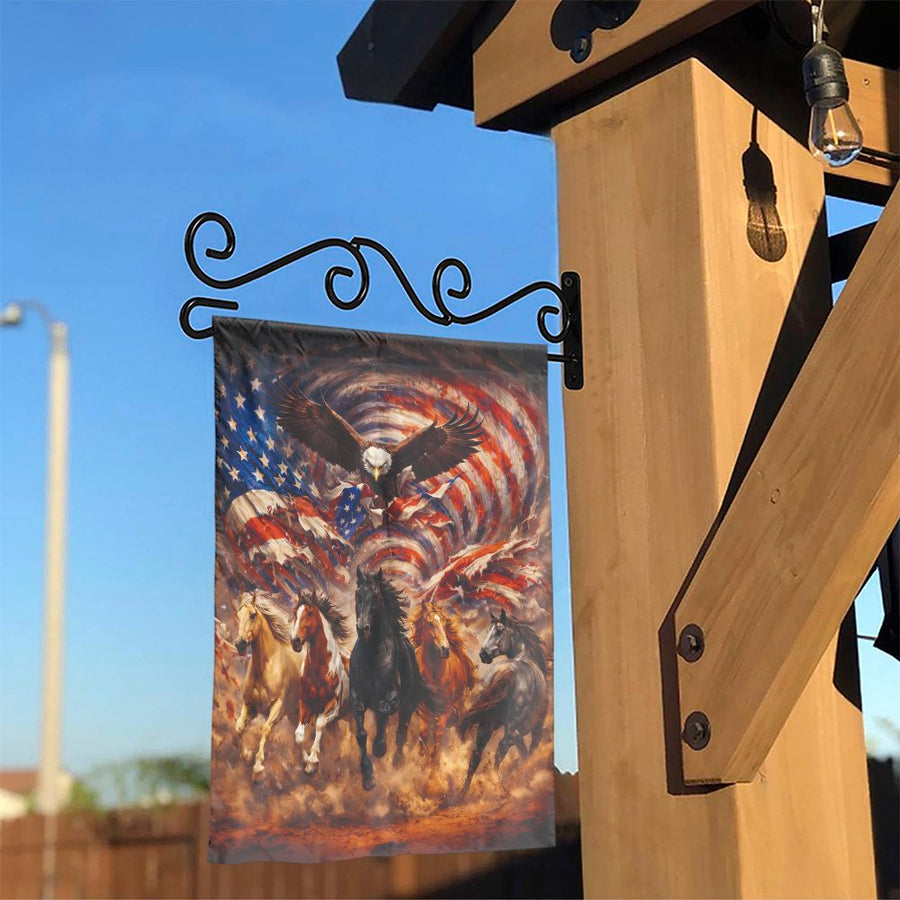 Patriotic Eagle Horse Garden Flag | American Flag with Running Horses | Double-Sided Weather-Resistant Fabric | Outdoor Decor Gift for Veterans