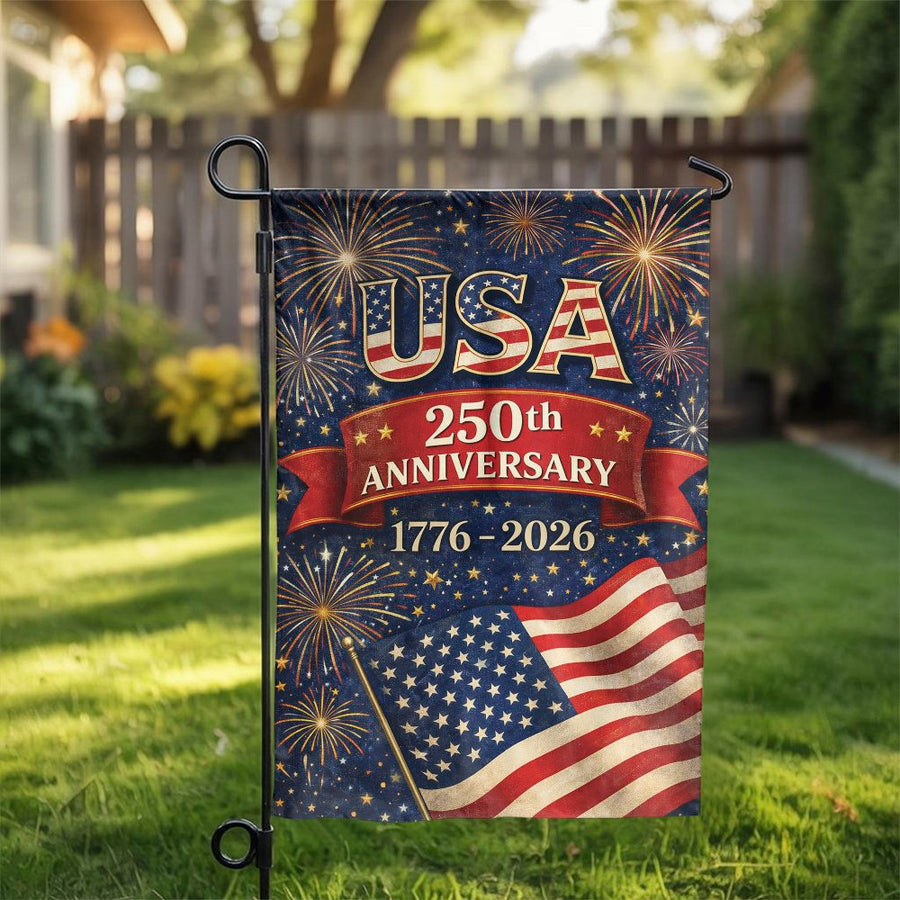 USA 250th Anniversary Garden Flag | 1776-2026 Semiquincentennial Design | Weather-Resistant Polyester | Commemorative Patriotic Yard Decor
