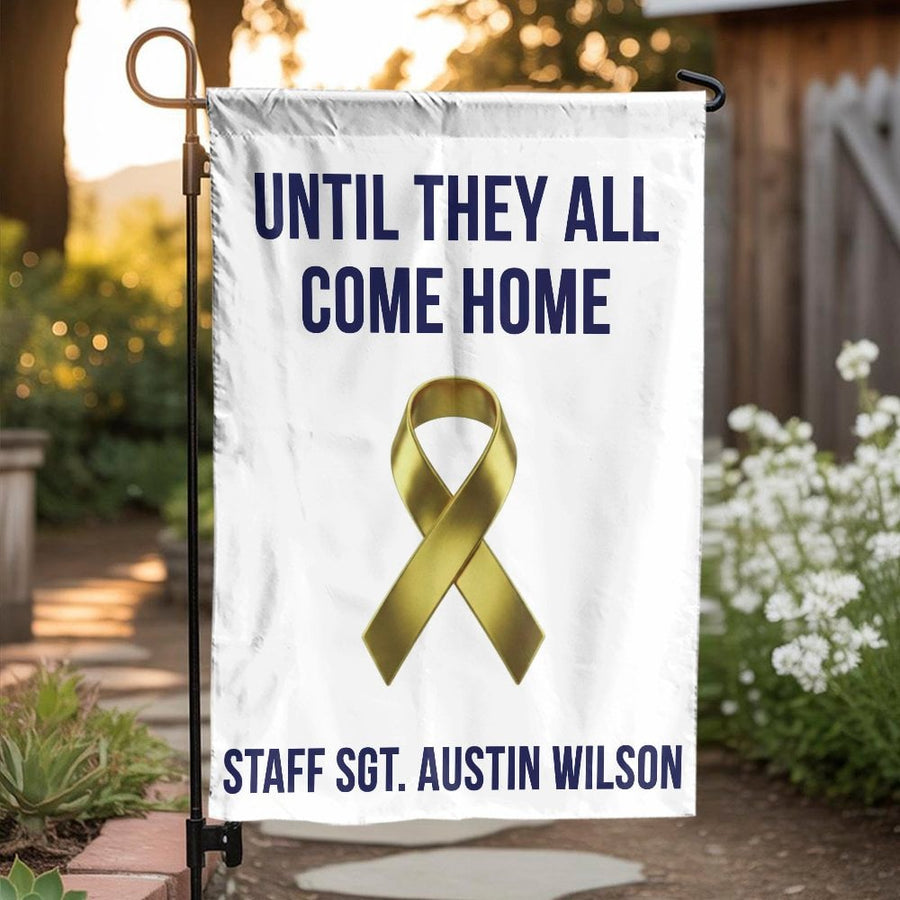 Military Deployment Garden Flag | Yellow Ribbon Until They All Come Home Sign | Double Sided Weather Resistant Polyester | Support Our Troops Gift