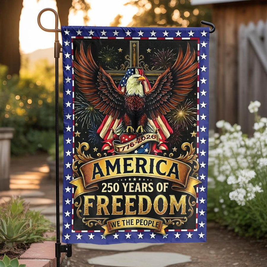 America 250th Anniversary Garden Flag | Patriotic Eagle & Cross Decor | Weather-Resistant Double Sided Fabric | Commemorative 1776-2026 Yard Gift