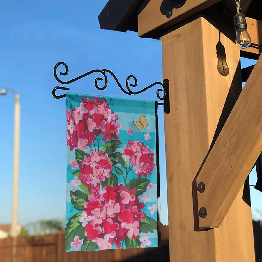 Floral Hydrangea Garden Flag | Pink Blooms & Butterfly Art | Double Sided Weather-Resistant Polyester | Seasonal Yard Decor & Porch Welcome Gift