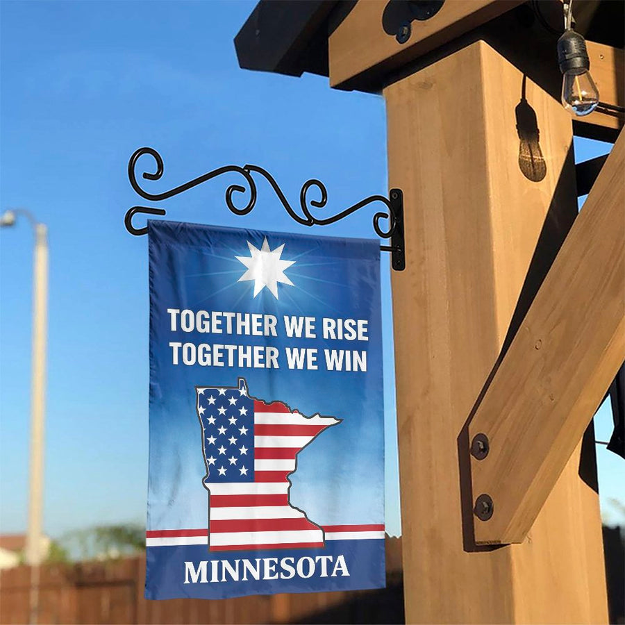 Minnesota Garden Flag | American Flag State Outline with Together We Rise Slogan | Double Sided Polyester | Patriotic Yard Decor Gift for Minnesotans