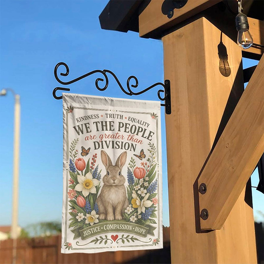 We The People Garden Flag | Cute Bunny with Spring Flowers | Double Sided Polyester Fabric | Political Unity & Kindness Yard Decor Gift