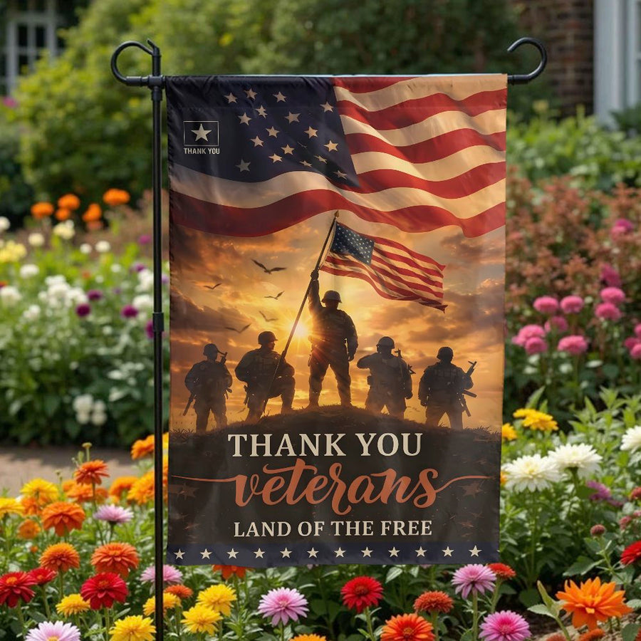 Thank You Veterans Garden Flag | American Flag Soldier Silhouette | Double Sided Weather-Resistant Polyester | Patriotic Yard Decor Gift for Military Families