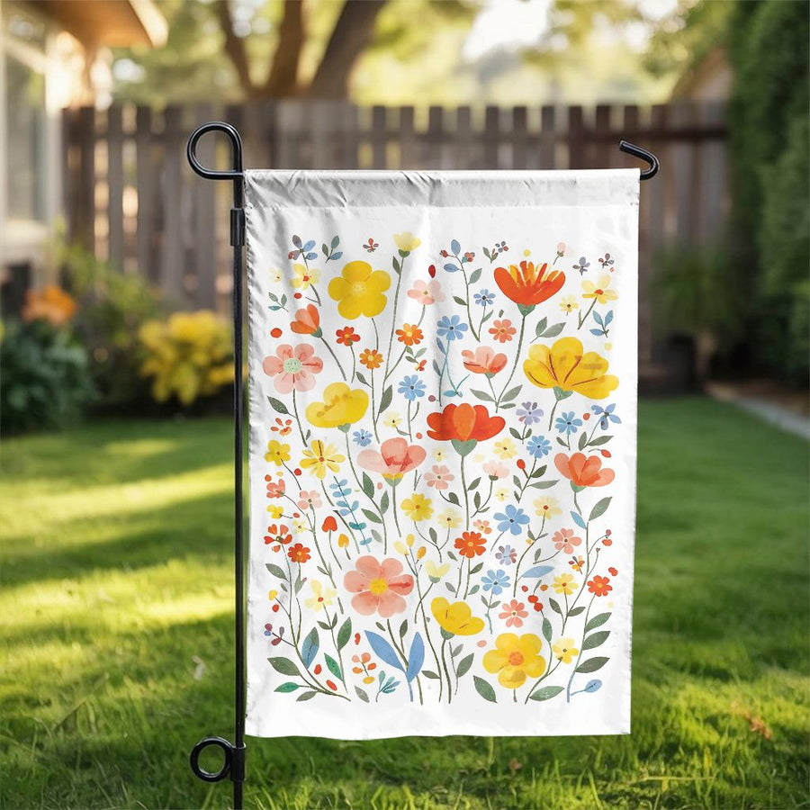 Wildflower Garden Flag | Colorful Watercolor Botanical Print | Premium Weather-Resistant Polyester | Seasonal Outdoor Decor Gift