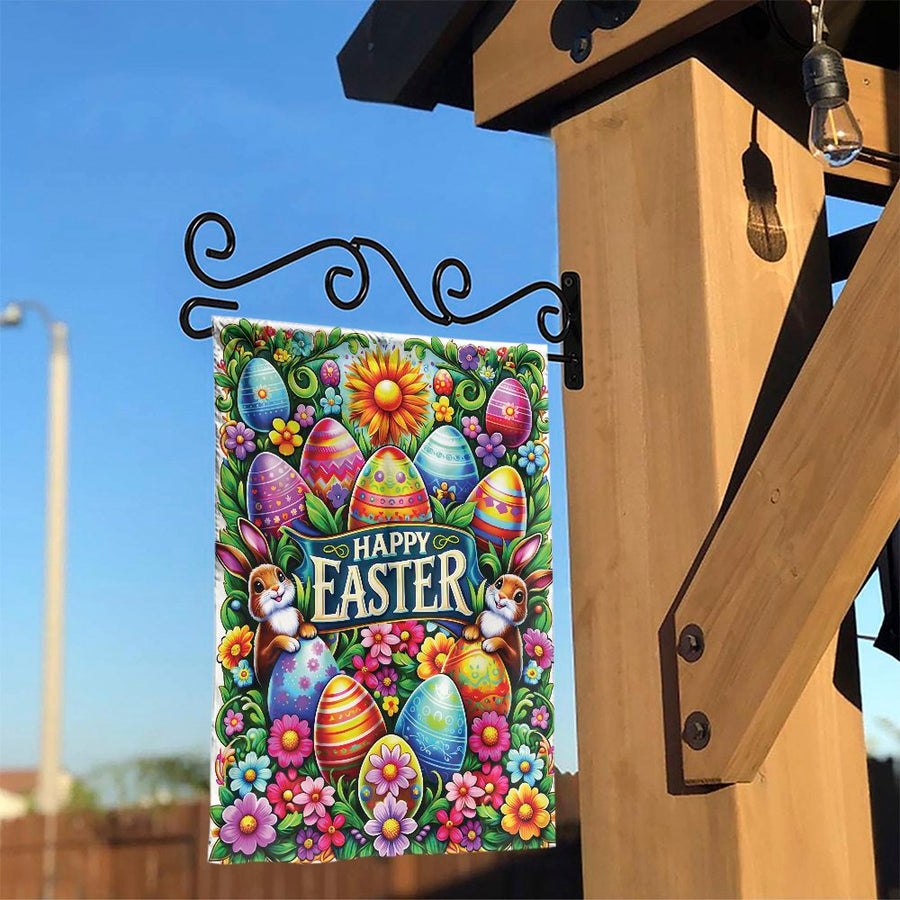 Happy Easter Garden Flag | Vibrant Bunny & Egg Hunt Design | Double Sided Weather Resistant | Spring Holiday Yard Decor
