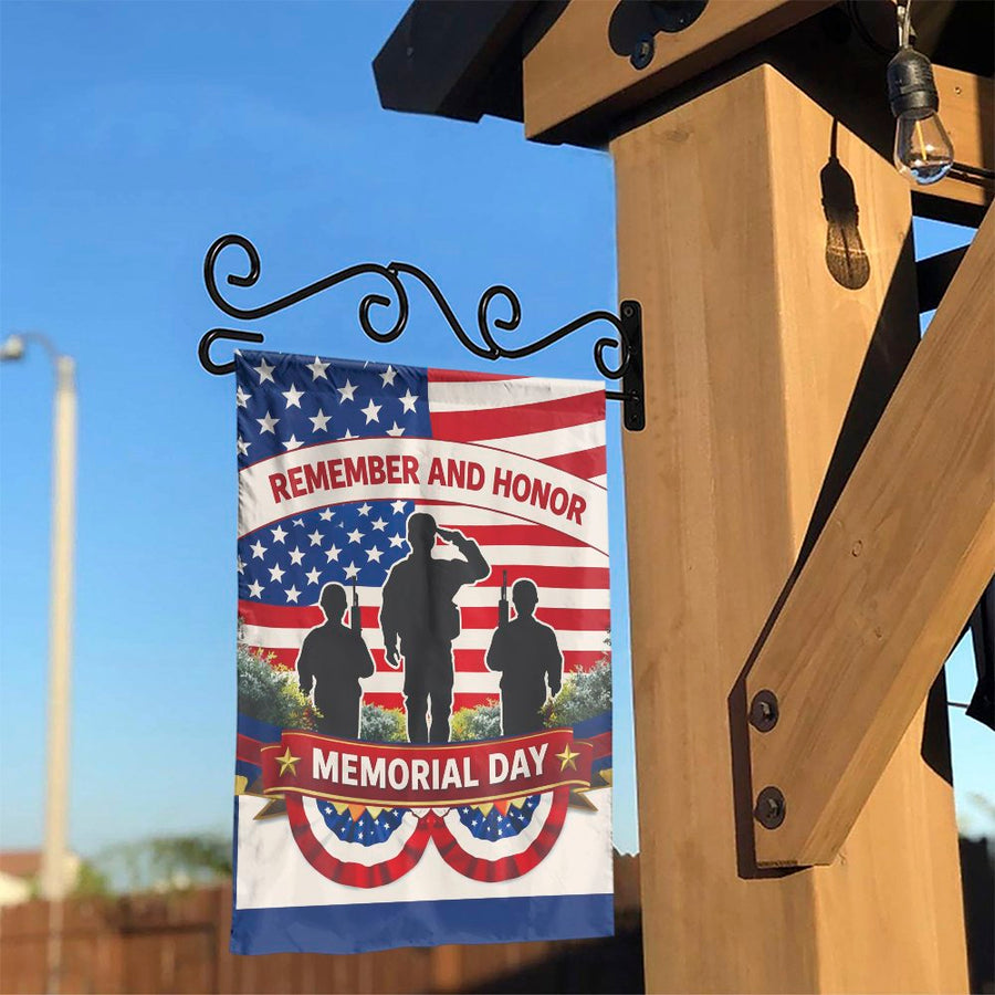 Memorial Day Garden Flag | Remember and Honor Soldier Silhouette | Double Sided Weather Resistant Fabric | Commemorative Yard Decor for Veterans