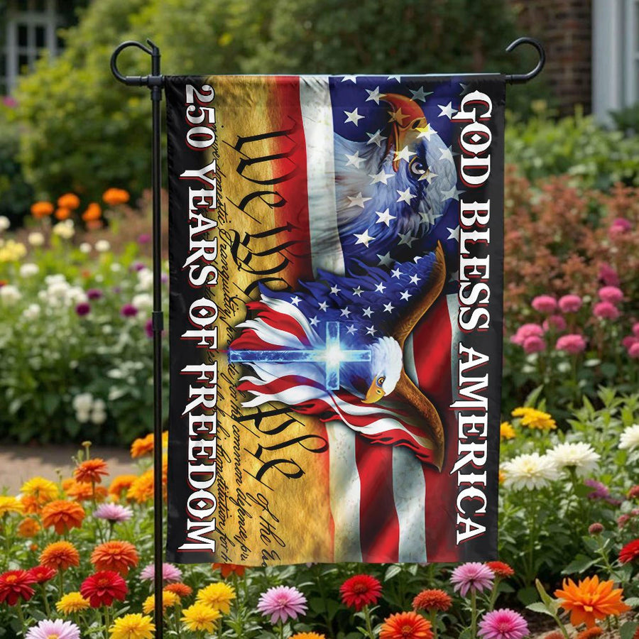 Patriotic Eagle Garden Flag | 250 Years of Freedom Design | Double Sided Polyester | God Bless America Yard Decor Gift