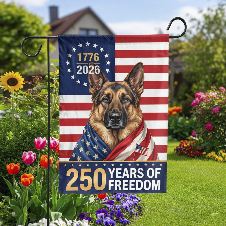 USA 250th Anniversary Garden Flag | Patriotic German Shepherd 1776-2026 Design | Weatherproof Double Sided Print | Commemorative Gift for Dog Lovers