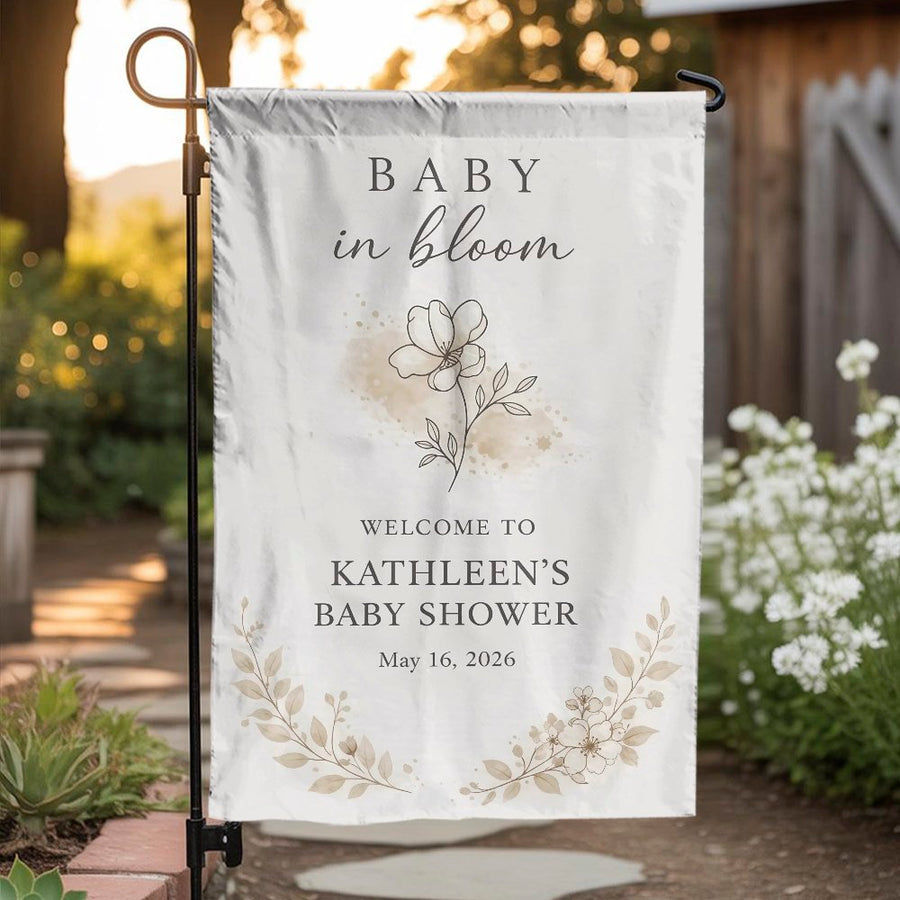 Baby Shower Garden Flag | Baby in Bloom Floral Welcome Sign | Premium Double-Sided Fabric | Outdoor Party Decor Gift for Mom to Be