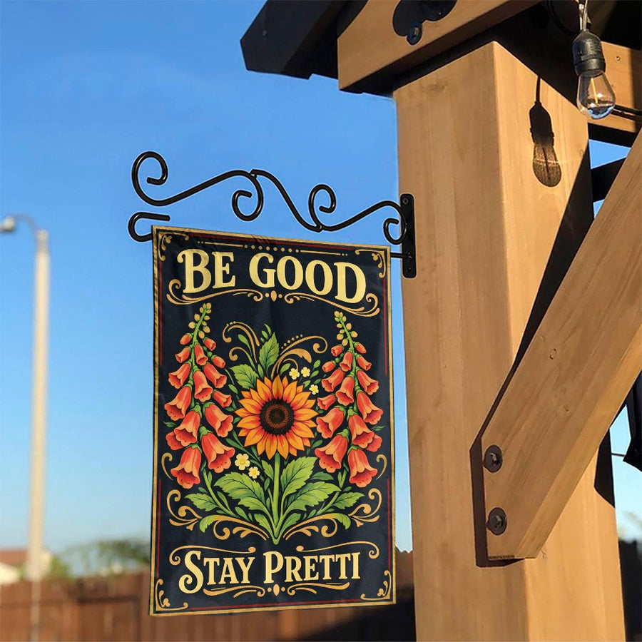 Vintage Sunflower Garden Flag | Be Good Stay Pretty Floral Art | Premium Double-Sided Polyester | Outdoor Yard & Patio Decor Gift