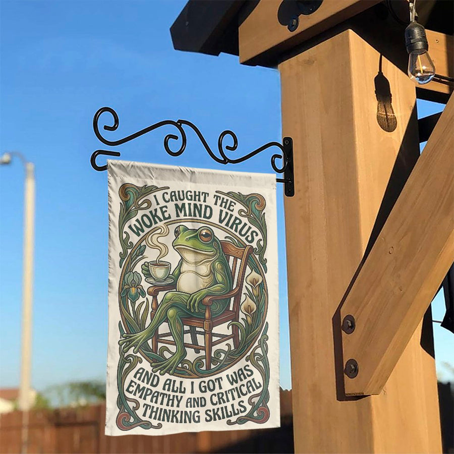 Woke Mind Virus Garden Flag | Funny Political Frog Quote Art | Double Sided Polyester Yard Decor | Progressive Liberal Housewarming Gift
