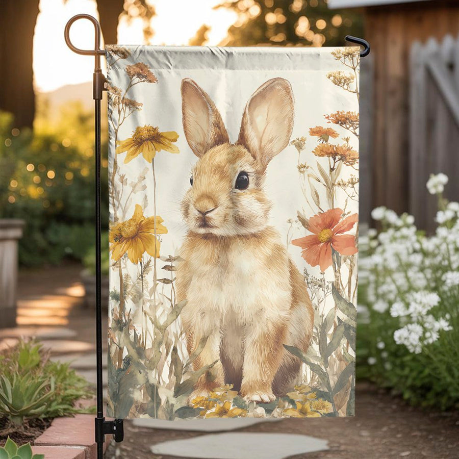 Watercolor Easter Bunny Garden Flag | Double Sided Wildflower Rabbit Art | Weather-Resistant Polyester | Spring & Easter Outdoor Yard Decor Gift