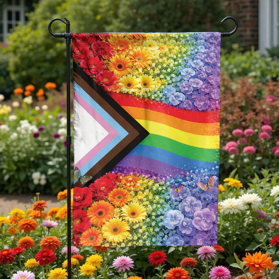 Floral Pride Garden Flag | Rainbow Flower Botanical Art | Double-Sided Weather-Resistant Fabric | LGBTQ+ Ally Home Decor Gift