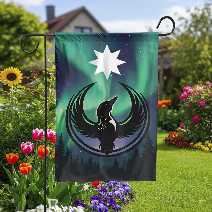 Northern Lights Loon Garden Flag | Mystical North Star Bird Art | Double-Sided Weather Resistant | Premium Outdoor Yard Decor for Nature Lovers