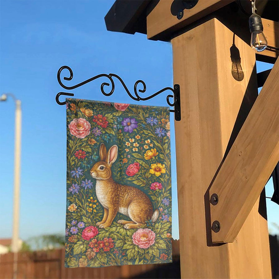 Vintage Floral Bunny Garden Flag | Double-Sided Botanical Rabbit Print | Weather Resistant Polyester | Cottagecore Yard Decor and Gardener Gift