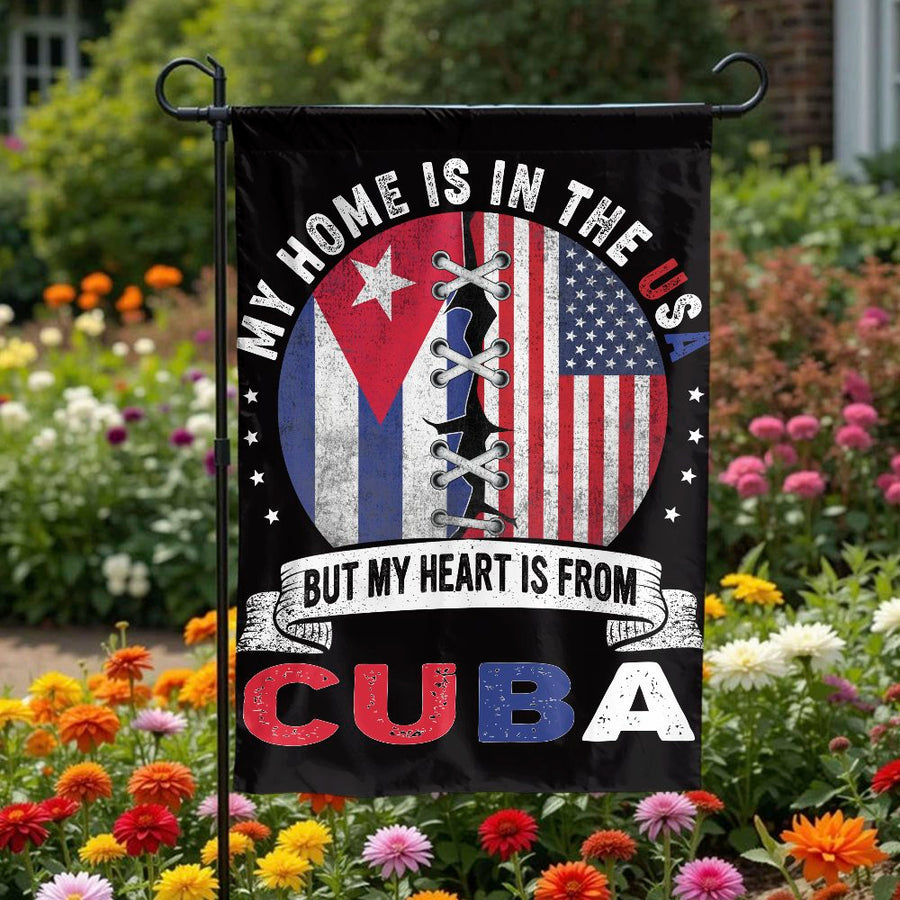Cuban American Garden Flag | My Heart is From Cuba Design | Weather-Resistant Polyester | Patriotic Yard Decor Gift for Cuban Americans