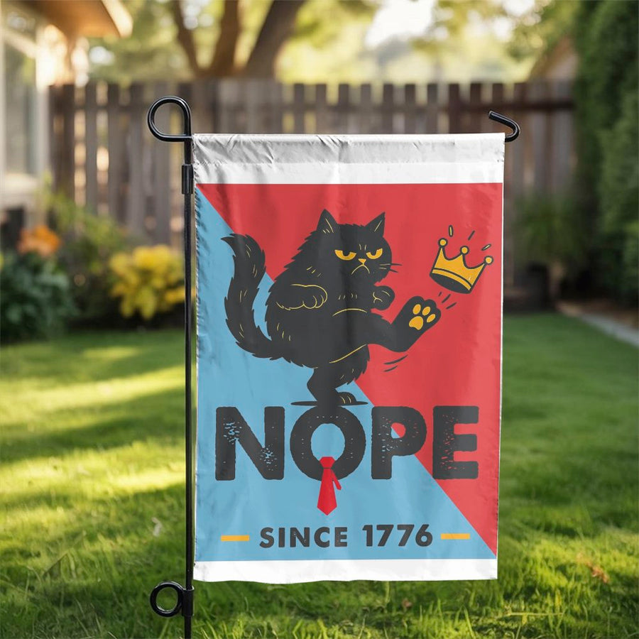 American Revolution Cat Garden Flag | Nope Since 1776 Funny Design | Double-Sided Weather Resistant | Patriotic Yard Decor Gift for History Buffs